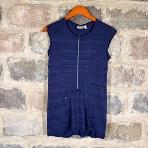 Athleta Blue Sleeveless Half Zip Ruched Back Tunic Top Women Small Tall Athletic